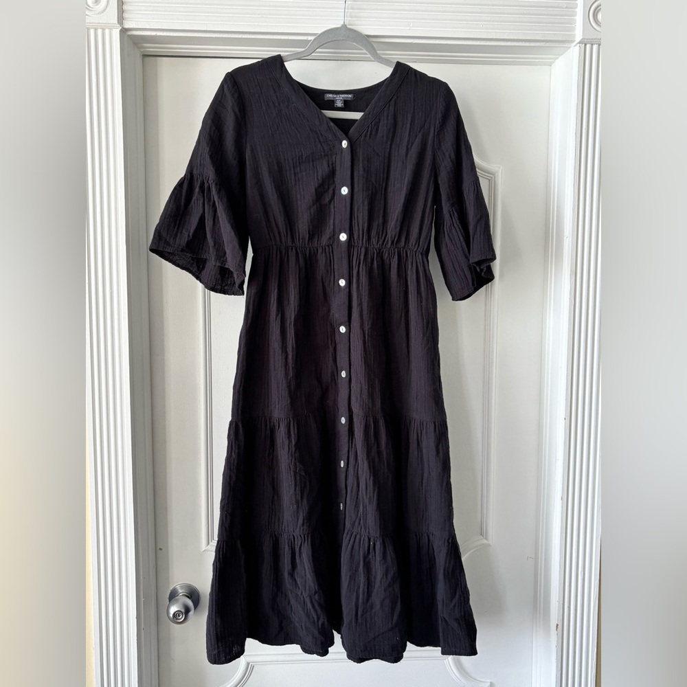 Chelsea & Theodore Black Buttoned Midi Sundress